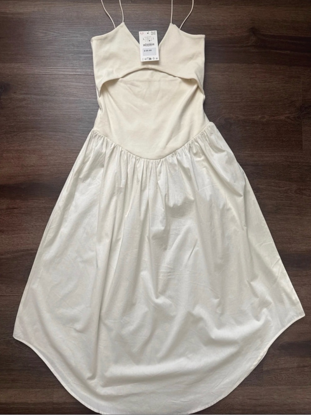 Zara Cream Spaghetti-Strap Cream Midi Dress, NWT
